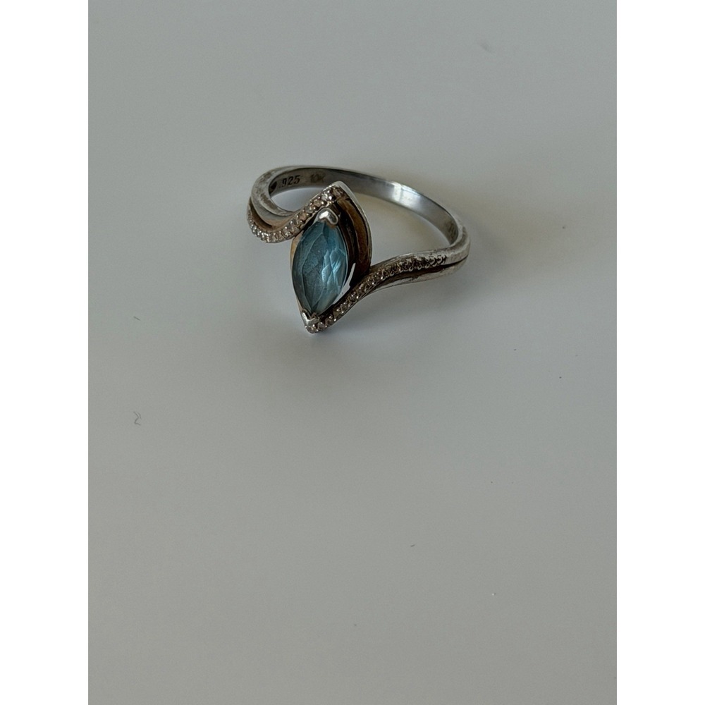 ANTIQUE 925 STERLING SILVER 10K Gold Topped Ring Marquise Size 8 3.0 Grams